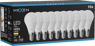 Mexen Nova 10x LED-lamp E14, G45, 10W, Soe - 3000K, 1055 lm - L101-E14-1030-01x10