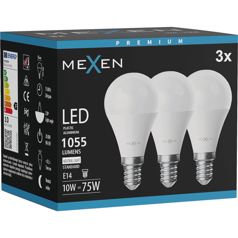 Mexen Nova 3x żarówka LED E14, G45, 10W, Neutralna - 4000K, 1055 lm - L101-E14-1040-01x03