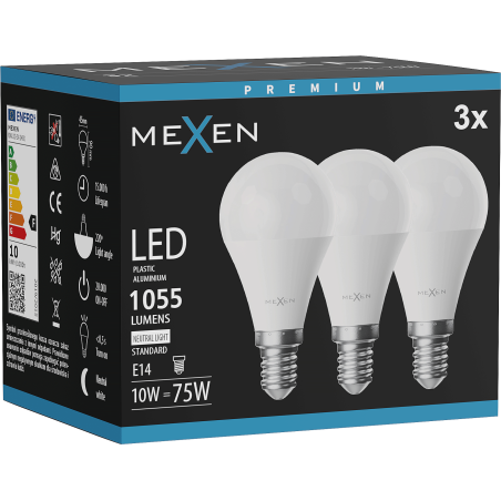 Mexen Nova 3x LED-lampa E14, G45, 10W, Neutral - 4000K, 1055 lm - L101-E14-1040-01x03