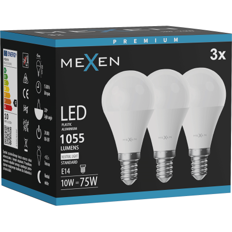 Mexen Nova 3x żarówka LED E14, G45, 10W, Neutralna - 4000K, 1055 lm - L101-E14-1040-01x03