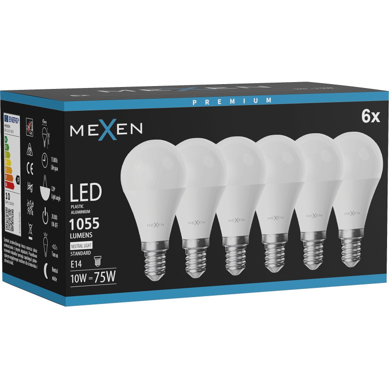Mexen Nova 6x Bombilla LED E14, G45, 10W, Neutra - 4000K, 1055 lm - L101-E14-1040-01x06