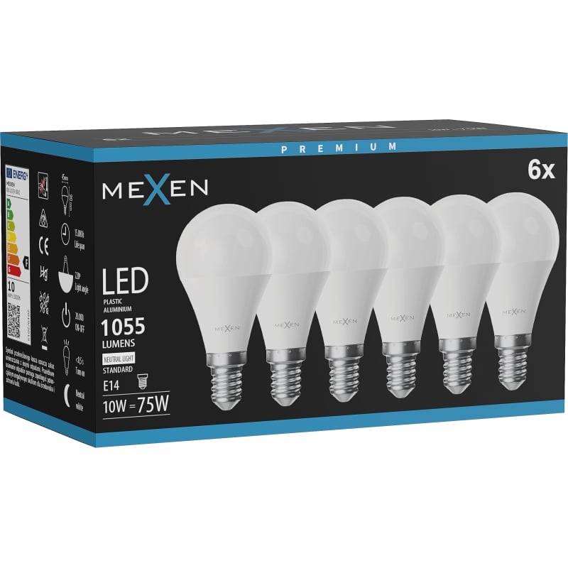 Mexen Nova 6x LED-pirn E14, G45, 10W, Neutraalne - 4000K, 1055 lm - L101-E14-1040-01x06