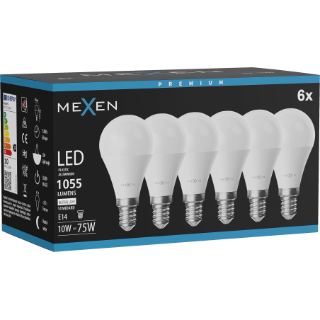 Mexen Nova 6x LED-lampa E14, G45, 10W, Neutral - 4000K, 1055 lm - L101-E14-1040-01x06