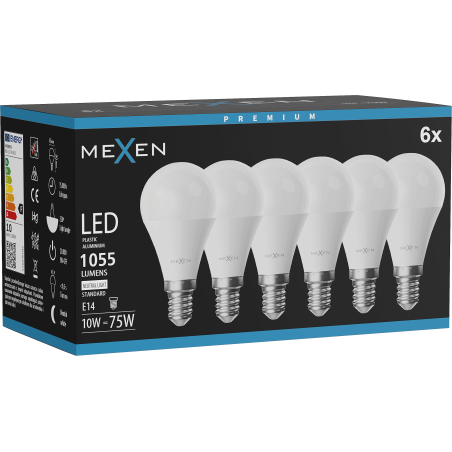 Mexen Nova 6x LED-pirn E14, G45, 10W, Neutraalne - 4000K, 1055 lm - L101-E14-1040-01x06