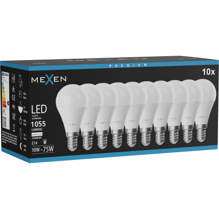 Mexen Nova 10x LED-lampa E14, G45, 10W, Neutral - 4000K, 1055 lm - L101-E14-1040-01x10