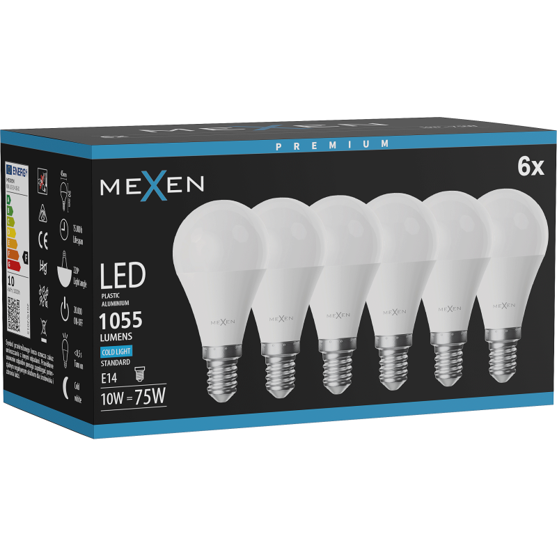 Mexen Nova 6x żarówka LED E14, G45, 10W, Zimna - 6500K, 1055 lm - L101-E14-1065-01x06