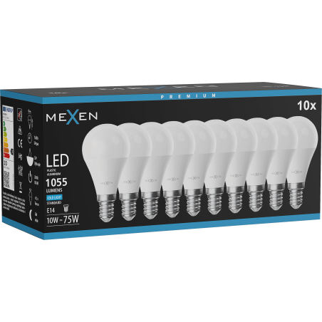 Mexen Nova 10x bombilla LED E14, G45, 10W, Fría - 6500K, 1055 lm - L101-E14-1065-01x10