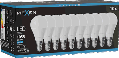 Mexen Nova 10x LED žarulja E14, G45, 10W, Hladno - 6500K, 1055 lm - L101-E14-1065-01x10