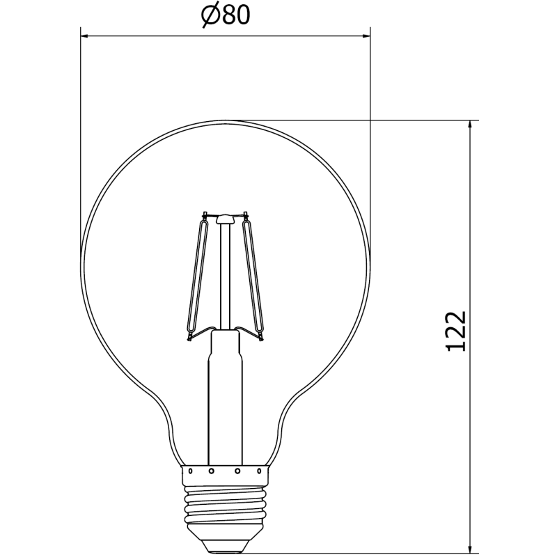 Mexen Vintis 6x LED-Filamentlampe E27, G80, 2W, Warm - 2200K, 150 lm, rauchig - L155-E27-0222-70x06