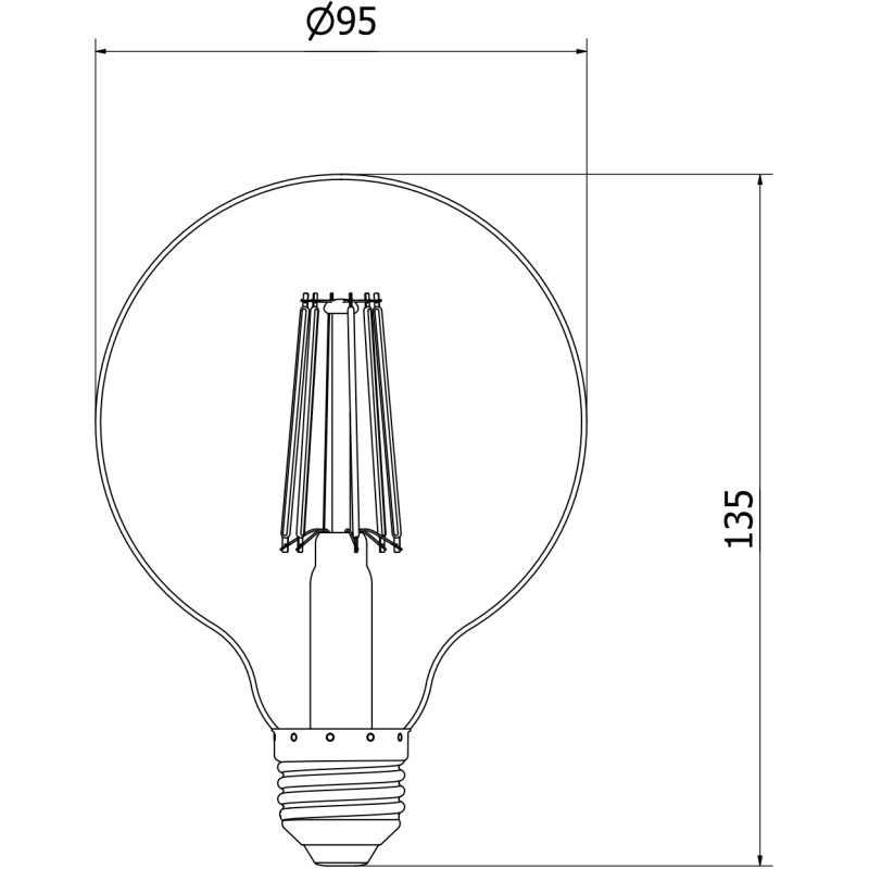 Mexen Vintis 6x LED filamentlamp E27, G95, 10W, Warm - 2700K, 1320 lm, helder - L157-E27-1027-00x06