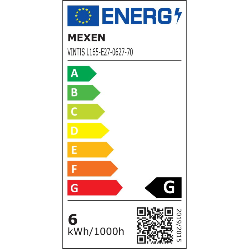 Mexen Vintis Bombilla filamento espiral LED E27, G80, 6W, Cálida - 2700K, 400 lm, humo - L165-E27-0627-70