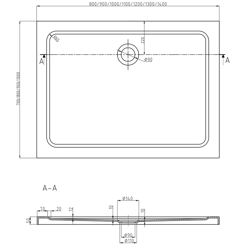 Mexen Roma duschkabine 70 x 90 cm, transparent, schwarz + Duschwanne Flat, weiß - 854-070-090-70-00-4010B
