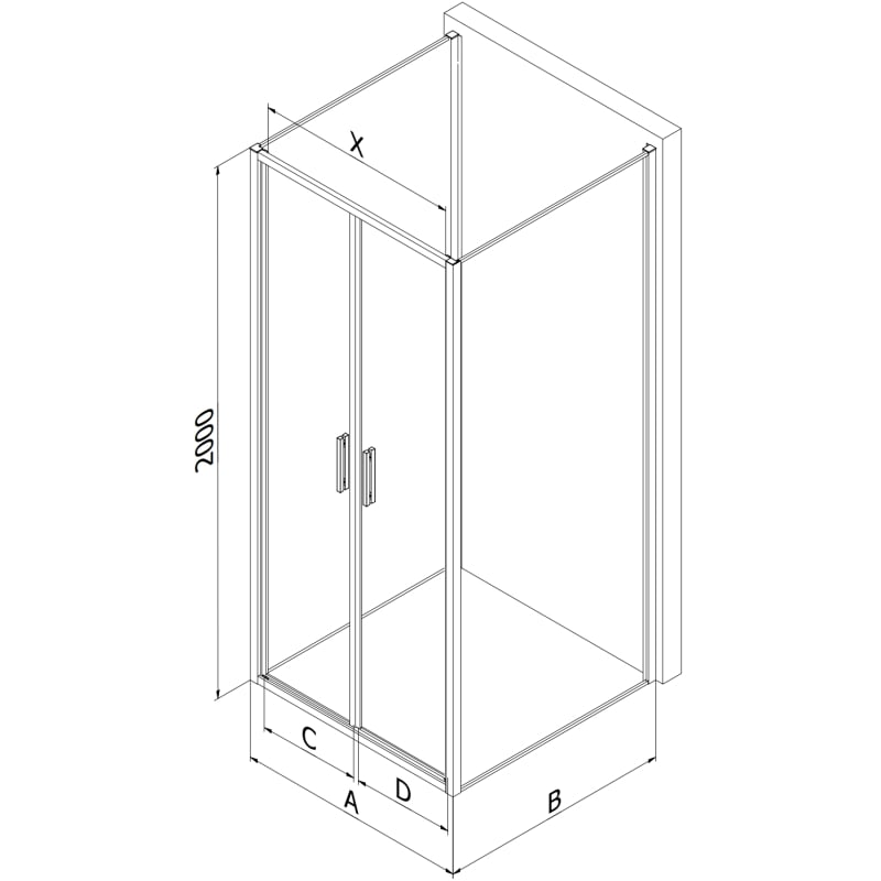 Mexen Exo-B Duo 3S cabina doccia 3 lati con apertura 70 x 70 cm, trasparente, cromo - 814-070-070-01-00-3S