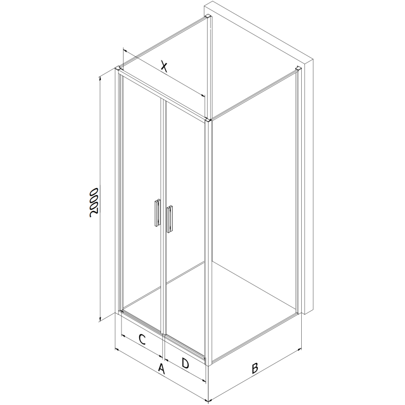 Mexen Exo-3S duša kabīne 3-sienu 90 x 85 cm, caurspīdīga, zelta - 814-090-085-50-00-3S