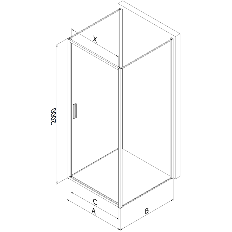 Mexen Exo-3S 3-sienu verams dušas kabīne 70 x 80 cm, caurspīdīga, melna - 817-070-080-70-00-3S
