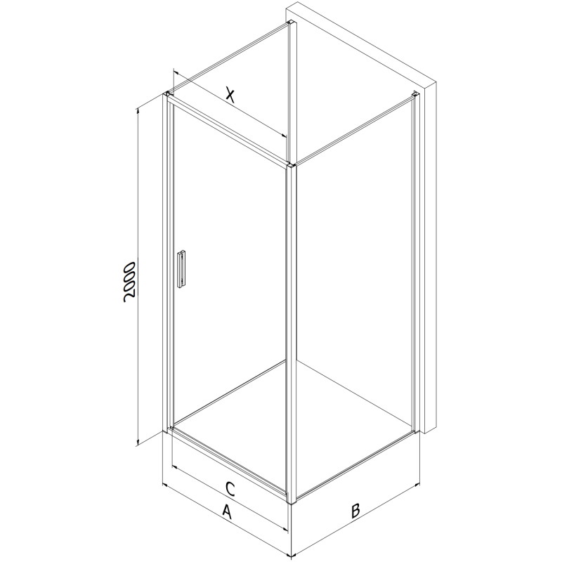 Mexen Exo-B 3S kabina prysznicowa 3-ścienna uchylna 90 x 90 cm, transparent, czarna - 817-090-090-70-00-3S