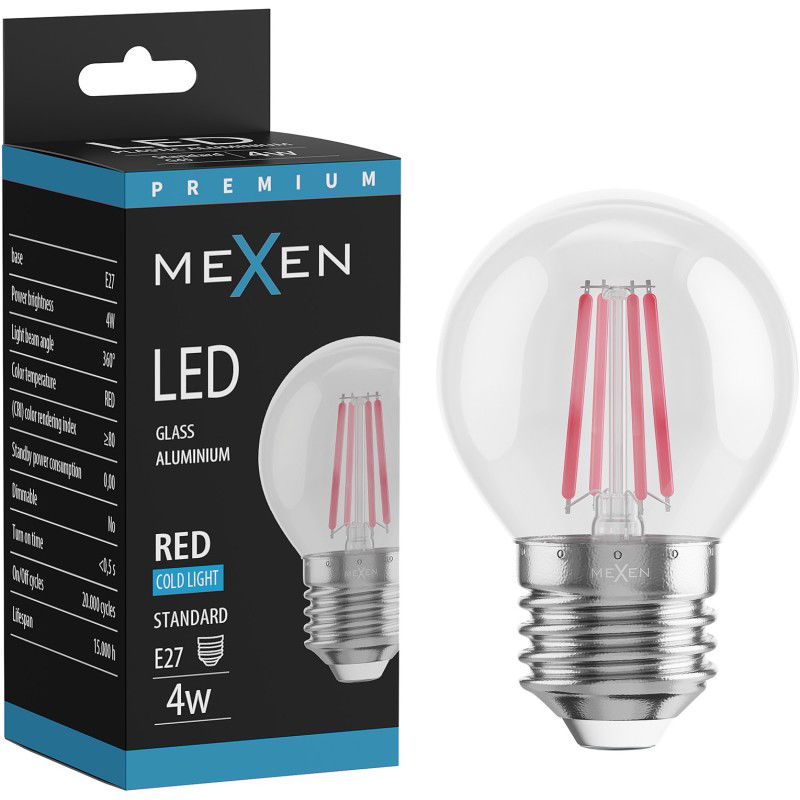 Mexen Vintis LED šķiedru spuldze E27, G45, 4W, 55 lm, sarkana - L156-E27-04XX-45