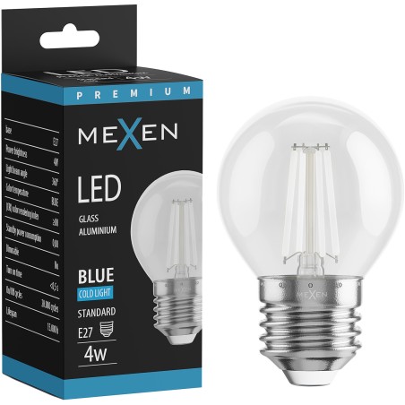 Mexen Vintis Bombilla LED de filamento E27, G45, 4W, 55 lm, azul - L156-E27-04XX-47