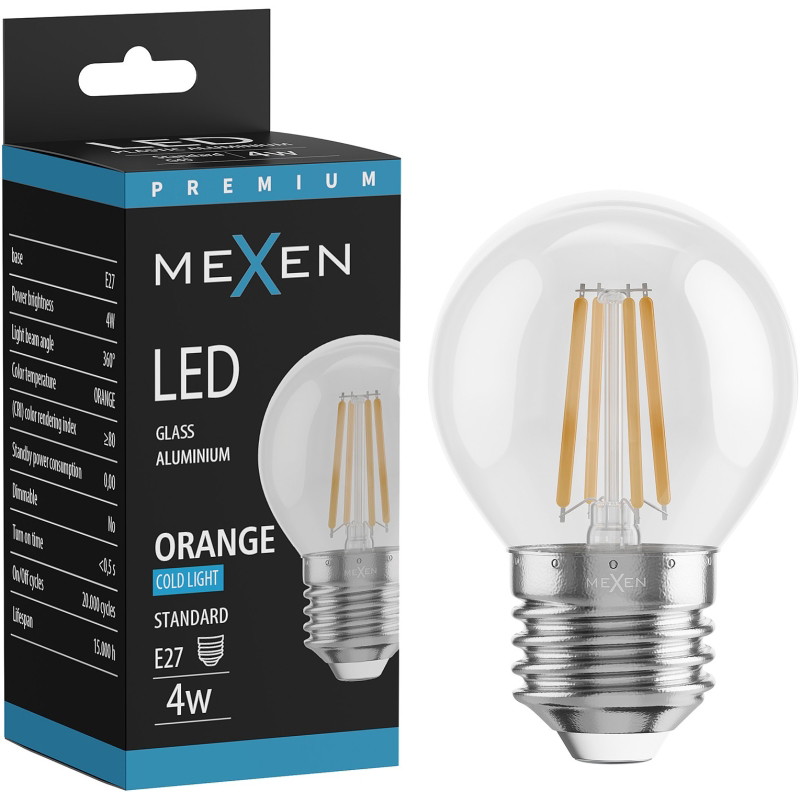Mexen Vintis Bombilla de filamento LED E27, G45, 4W, 55 lm, naranja - L156-E27-04XX-48