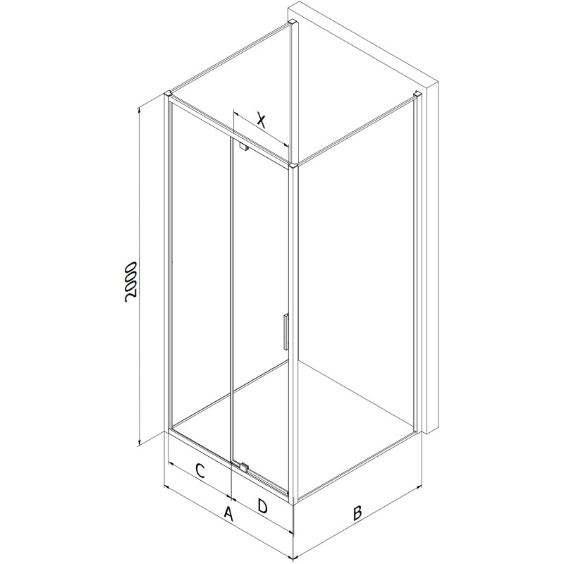 Mexen Exo-R 3S cabine de duche de 3 paredes com portas de batente 155 x 110 cm, transparente, cromada - 819-155-110-01-00-3S