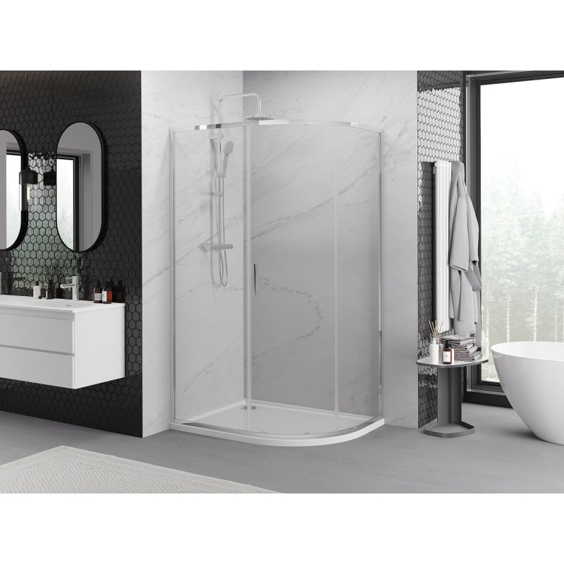 Mexen Exo asymmetric semicircular sliding shower cabin 120 x 80 cm, transparent, chrome - 8131-120-080-01-00