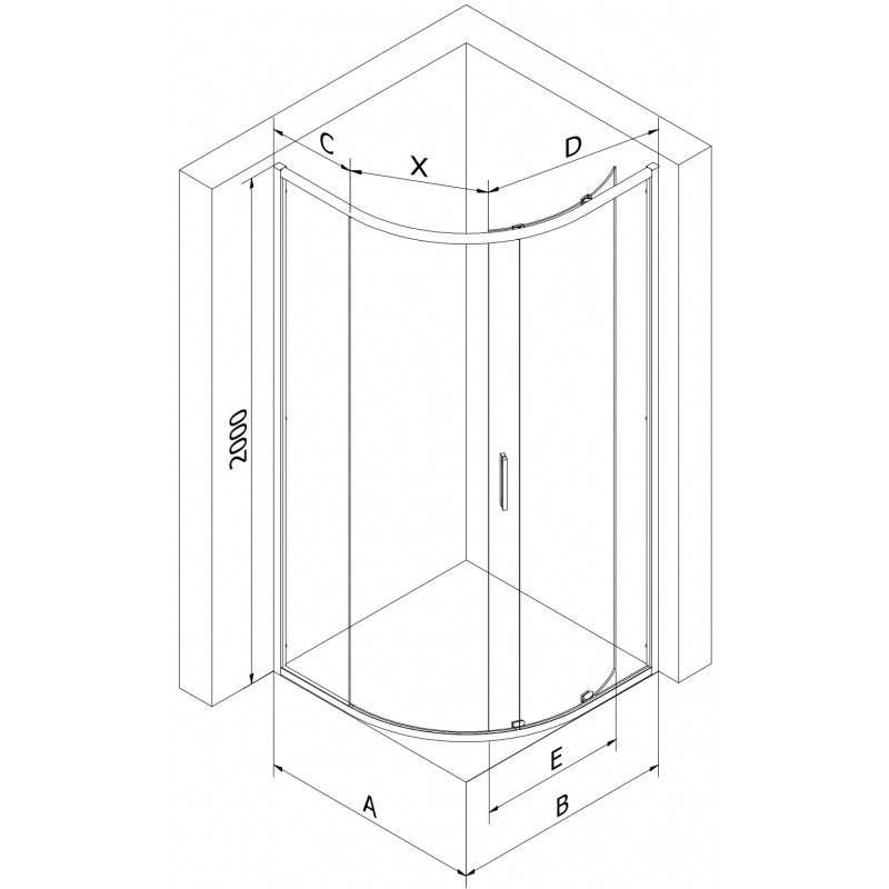 Mexen Exo tuš kabina polkrožna asimetrična drsna 120 x 80 cm, prozorna, zlata - 8131-120-080-50-00