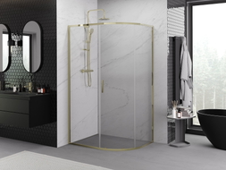 Mexen Exo-S cabine de douche asymétrique semi-circulaire coulissante 120 x 80 cm, transparent, or - 8131-120-080-50-00