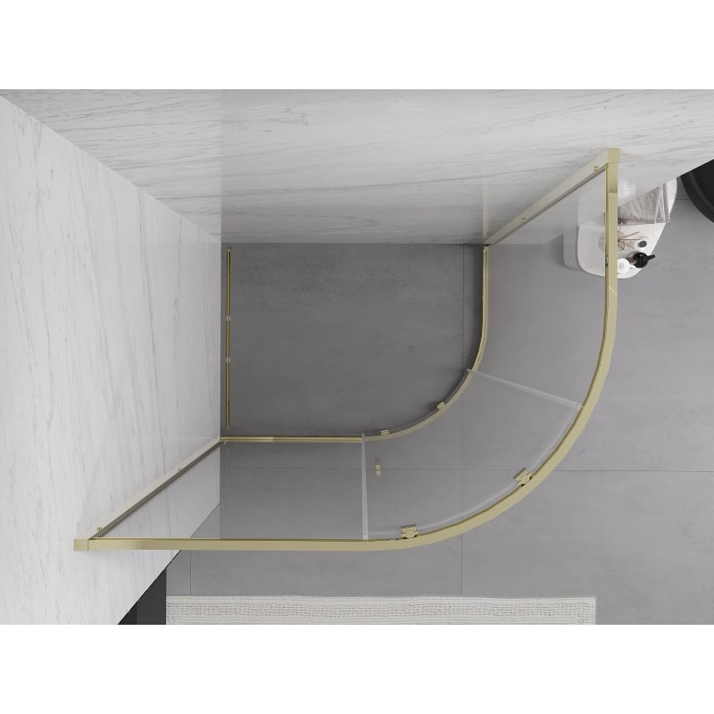Mexen Exo-S asymmetrische, halbkreisförmige, gleitende Duschkabine 120 x 80 cm, transparent, gold - 8131-120-080-50-00