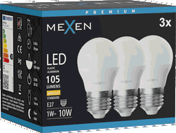 Mexen Nova 3x żarówka LED E27, G45, 1W, Ciepła - 3000K, 105 lm - L101-E27-0130-01x03