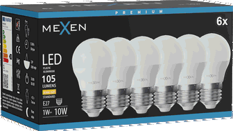 Mexen Nova 6x LED Bulb E27, G45, 1W, Warm - 3000K, 105 lm - L101-E27-0130-01x06