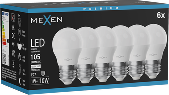 Mexen Nova 6x LED-pirn E27, G45, 1W, Neutraalne - 4000K, 105 lm - L101-E27-0140-01x06