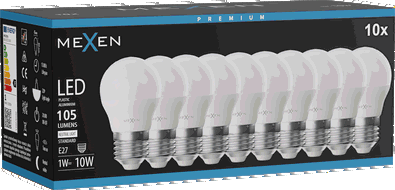 Mexen Nova 10x LED-Glühbirne E27, G45, 1W, Neutral - 4000K, 105 lm - L101-E27-0140-01x10