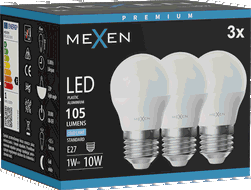 Mexen Nova 3x LED-Glühbirne E27, G45, 1W, Kaltweiß - 6500K, 105 lm - L101-E27-0165-01x03