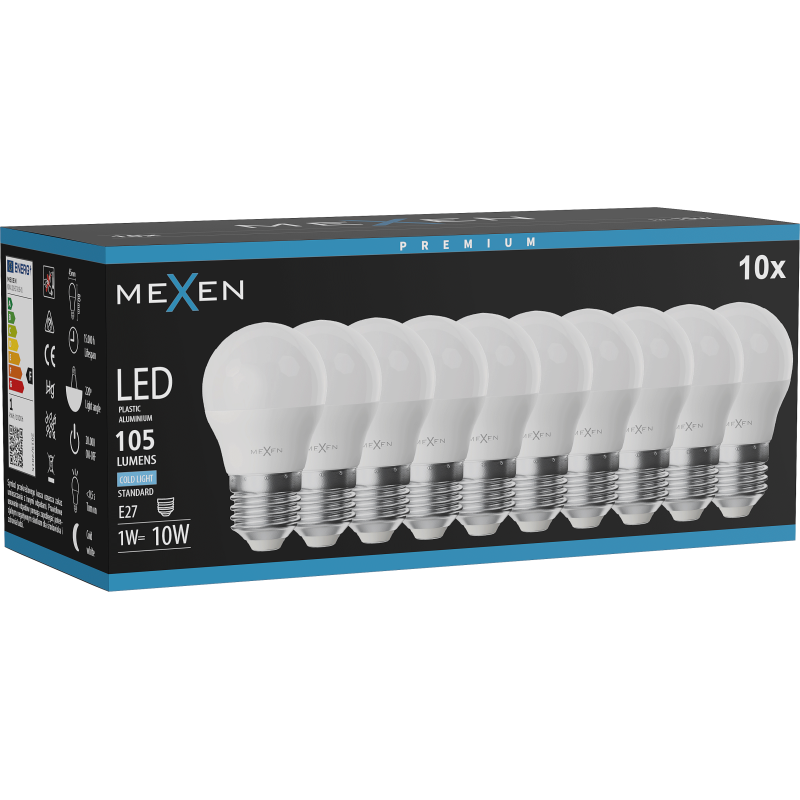 Mexen Nova 10x żarówka LED E27, G45, 1W, Zimna - 6500K, 105 lm - L101-E27-0165-01x10