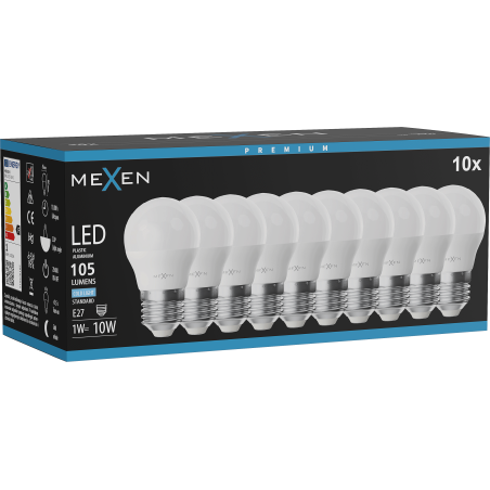 Mexen Nova 10x LED-pirn E27, G45, 1W, Külm - 6500K, 105 lm - L101-E27-0165-01x10