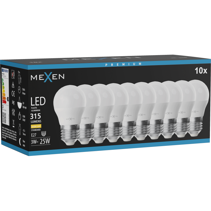 Mexen Nova 10x żarówka LED E27, G45, 3W, Ciepła - 3000K, 315 lm - L101-E27-0330-01x10