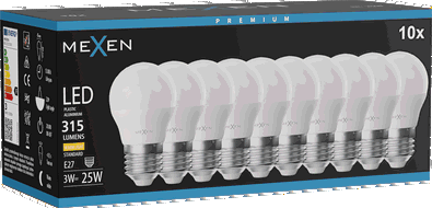 Mexen Nova 10x LED-Glühbirne E27, G45, 3W, Warm - 3000K, 315 lm - L101-E27-0330-01x10