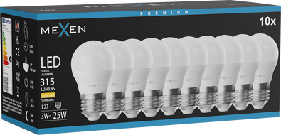 Mexen Nova 10x LED pirn E27, G45, 3W, Soe - 3000K, 315 lm - L101-E27-0330-01x10