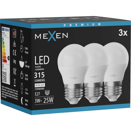 Mexen Nova 3x żarówka LED E27, G45, 3W, Neutralna - 4000K, 315 lm - L101-E27-0340-01x03