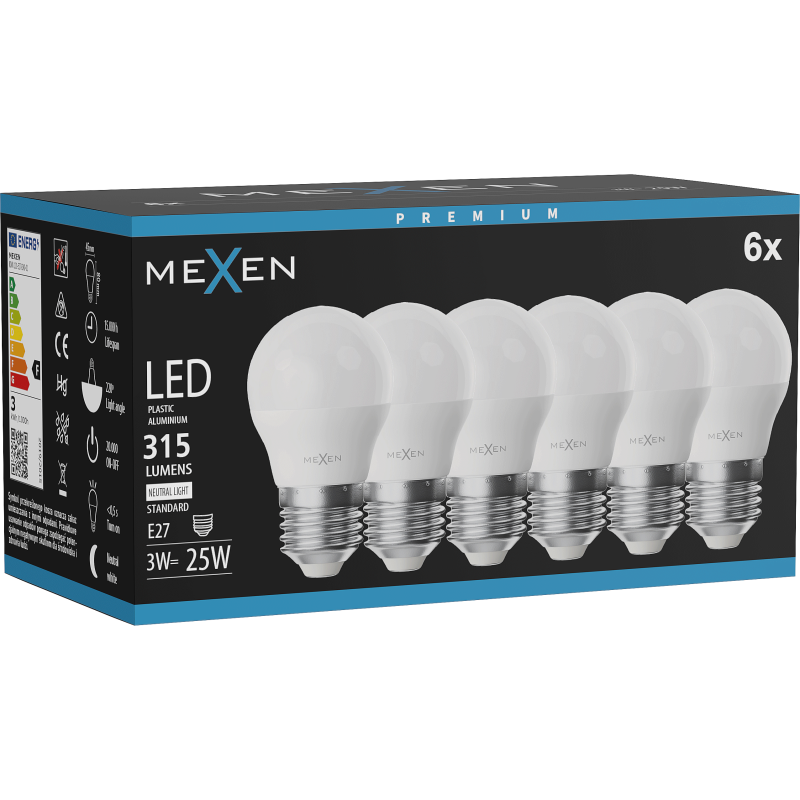 Mexen Nova 6x żarówka LED E27, G45, 3W, Neutralna - 4000K, 315 lm - L101-E27-0340-01x06