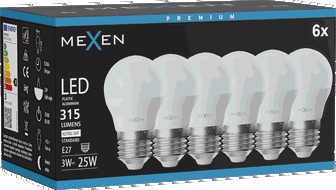 Mexen Nova 6x LED spuldze E27, G45, 3W, Neitrāla - 4000K, 315 lm - L101-E27-0340-01x06