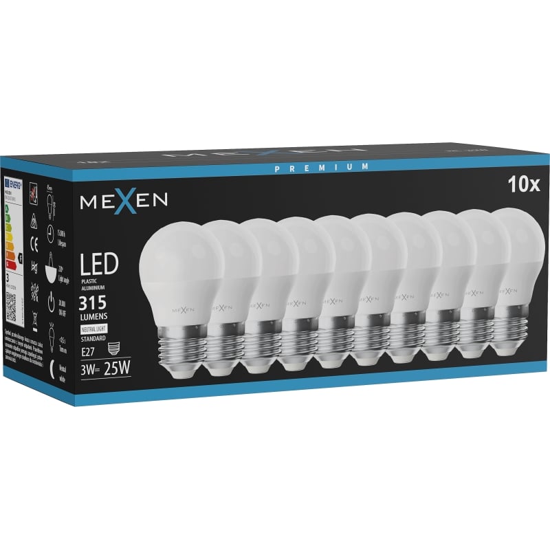 Mexen Nova 10x LED pirn E27, G45, 3W, Neutraalne - 4000K, 315 lm - L101-E27-0340-01x10