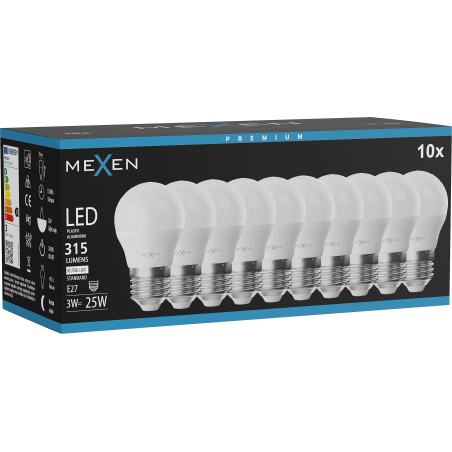 Mexen Nova 10x LED pirn E27, G45, 3W, Neutraalne - 4000K, 315 lm - L101-E27-0340-01x10