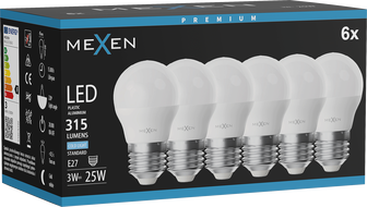 Mexen Nova 6x LED-polttimo E27, G45, 3W, Kylmä - 6500K, 315 lm - L101-E27-0365-01x06