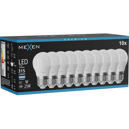 Mexen Nova 10x żarówka LED E27, G45, 3W, Zimna - 6500K, 315 lm - L101-E27-0365-01x10