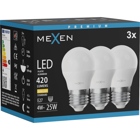 Mexen Nova 3x Bombilla LED E27, G45, 4W, Cálida - 3000K, 420 lm - L101-E27-0430-01x03