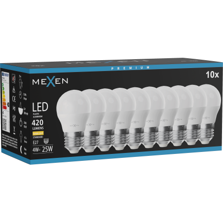 Mexen Nova 10x Bombilla LED E27, G45, 4W, Cálida - 3000K, 420 lm - L101-E27-0430-01x10