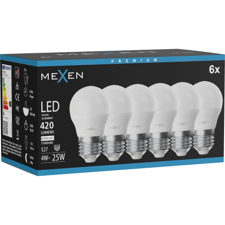 Mexen Nova 6x LED žarnica E27, G45, 4W, Nevtralna - 4000K, 420 lm - L101-E27-0440-01x06