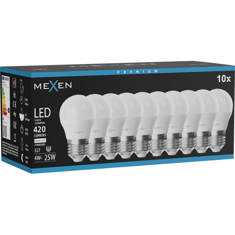 Mexen Nova 10x LED-Glühbirne E27, G45, 4W, Neutral - 4000K, 420 lm - L101-E27-0440-01x10