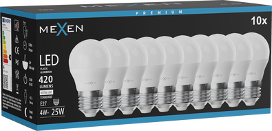 Mexen Nova 10x LED-pirn E27, G45, 4W, Neutraalne - 4000K, 420 lm - L101-E27-0440-01x10